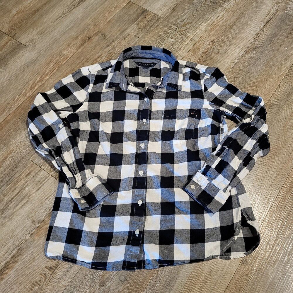 Tommy Hilfiger Classic Fit Button Up Flannel Shirt Womens Size Medium